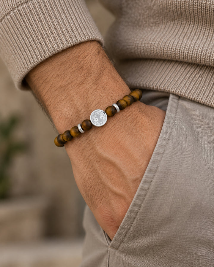 Saint Benedict Tiger Eye Blessing Bracelet