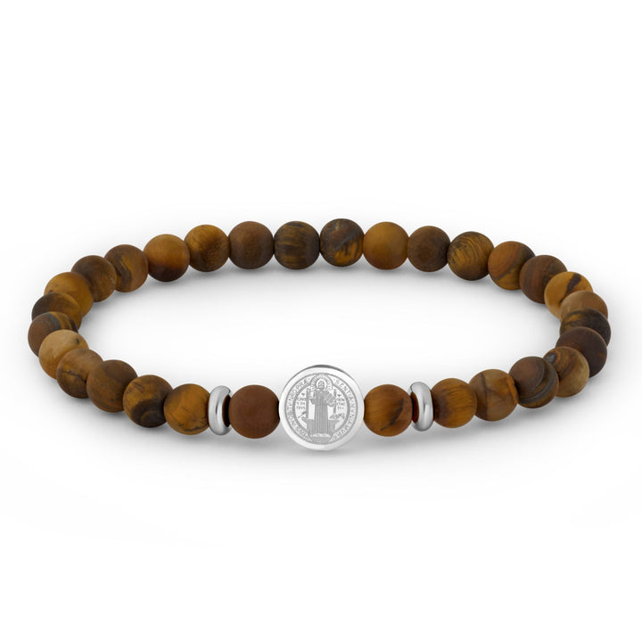 A beaded stretch bracelet made of round brown tiger&