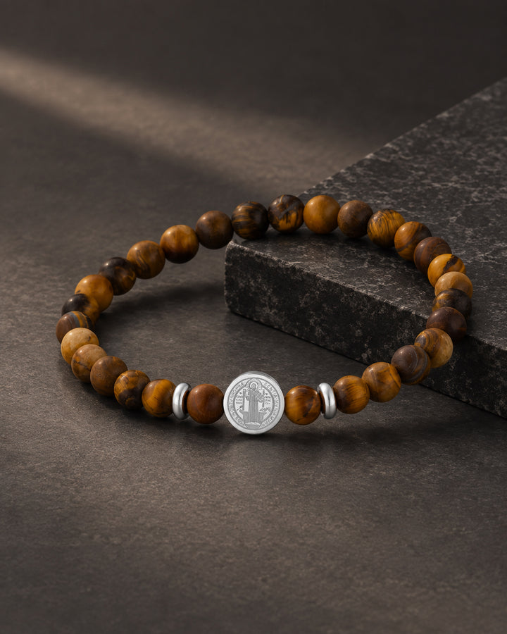 Saint Benedict Tiger Eye Blessing Bracelet
